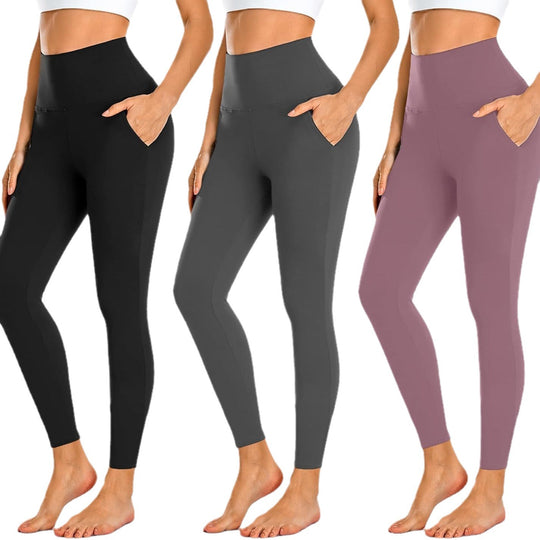 Damen Hochtaillierte Sportleggings mit Taschen EB