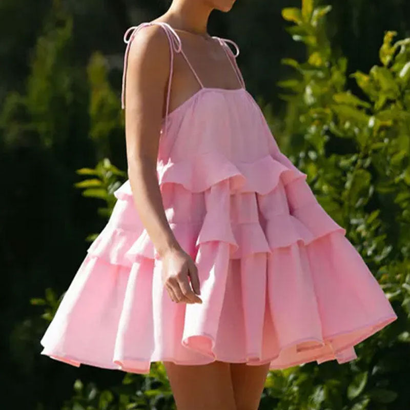 Damen luftiges Sommerkleid mit Rüschendetails und verstellbaren Trägern EB