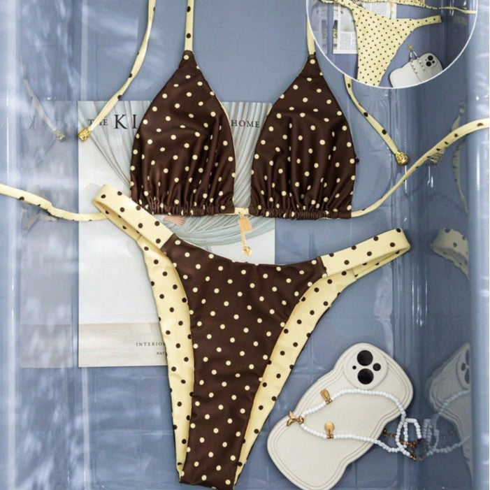 Damen Triangel-Bikini mit besonders feinem Pünktchenmuster und verstellbaren Trägern EB