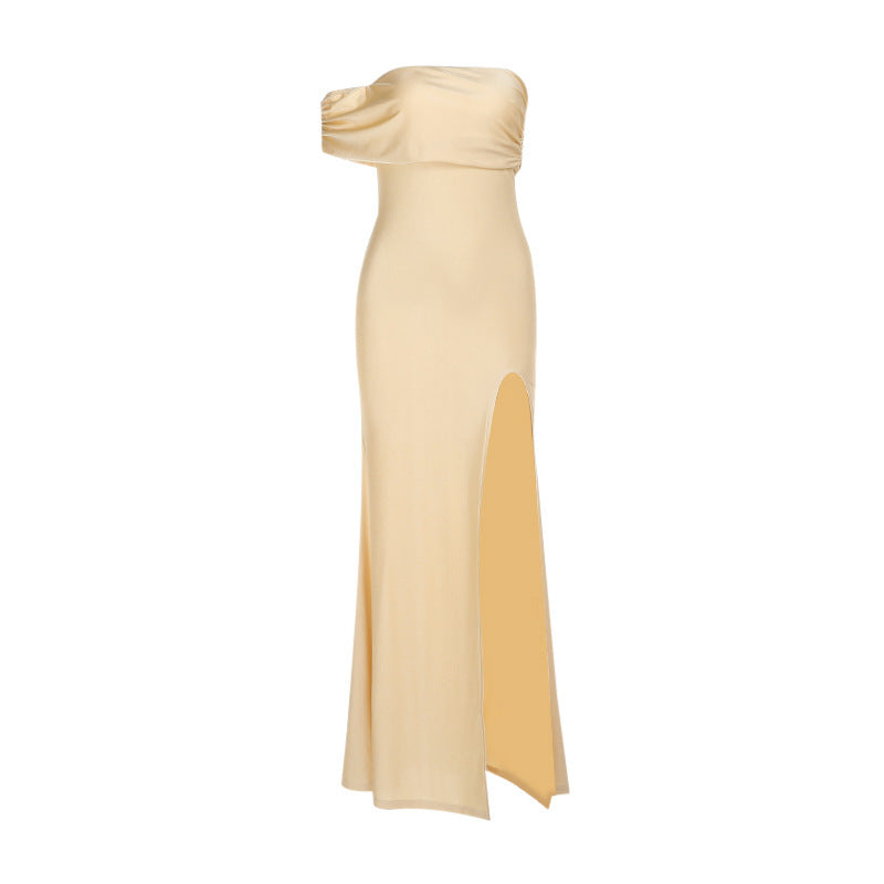 Damen elegantes Maxikleid mit verführerischem Schlitz und romantischem Wickeldetail EB
