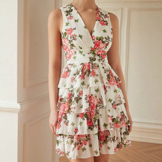 Damen Sommerliches Kleid mit Rüschen und floralem Muster EB