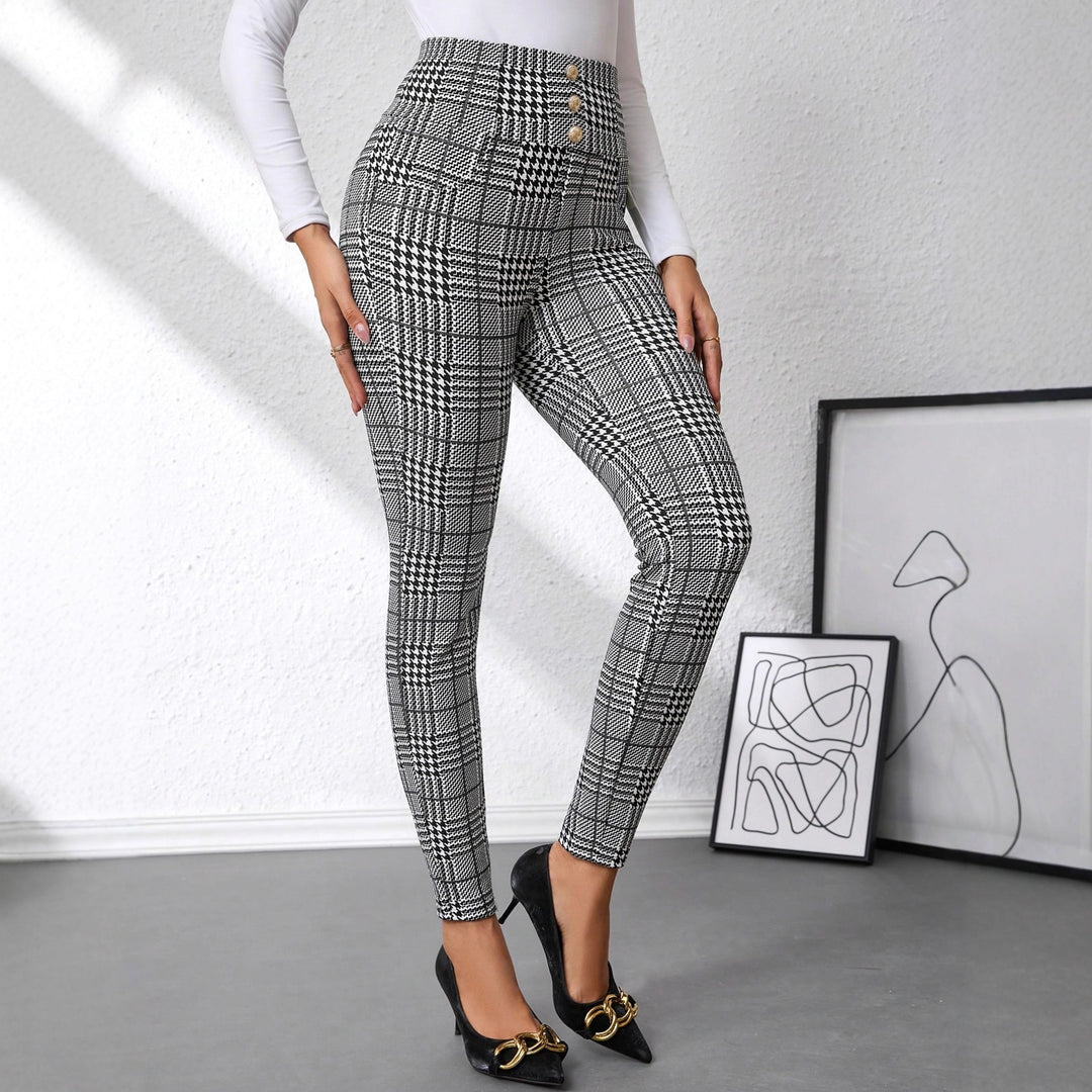 Damen Karierten High-Waist Hosen EB