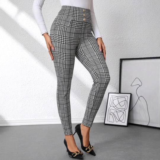 Damen Karierten High-Waist Hosen EB