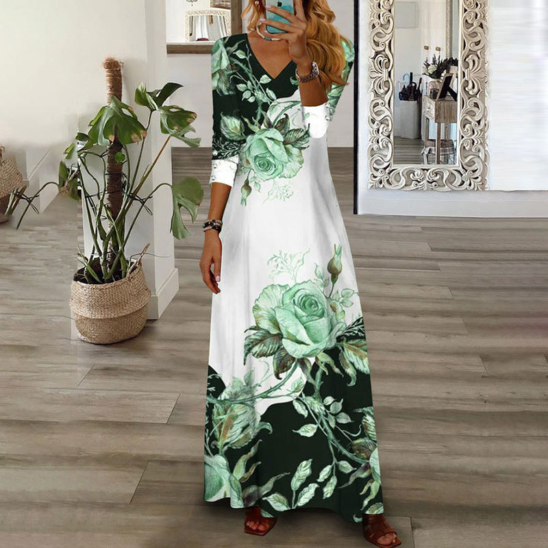 Damen Maxikleid mit floralem Design und V-Ausschnitt EB