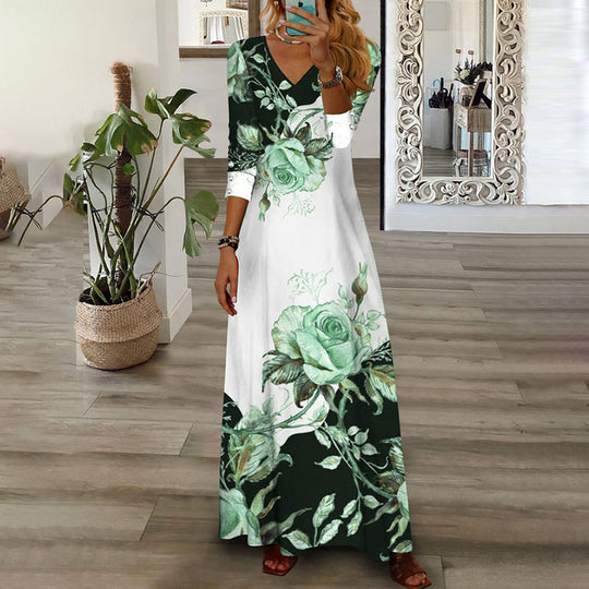 Damen Maxikleid mit floralem Design und V-Ausschnitt EB