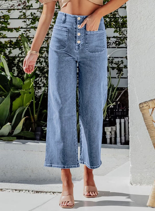 Damen Weite Jeanshose mit hohem Bund EB