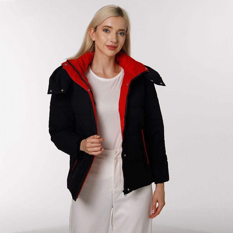 Damen Modische Übergangsjacke mit abnehmbarer Kapuze und warmem Innenfutter EB