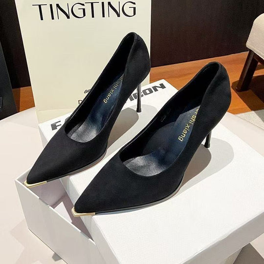 Damen Elegante spitze Pumps mit glänzendem Absatz EB