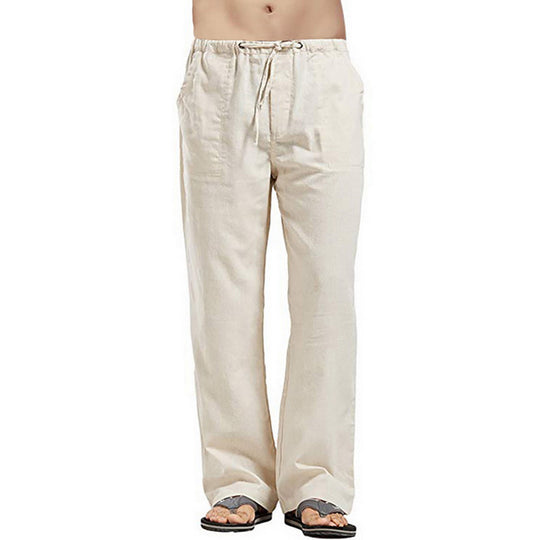 Herren nan lockere Leinenhose mit Tunnelzugbund und geradem Bein EB