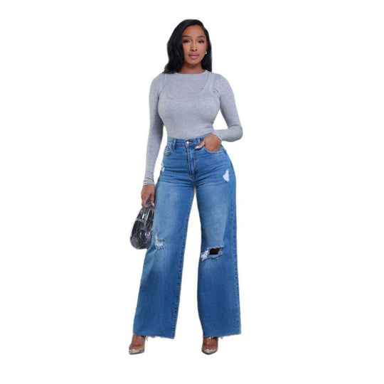 Damen Weit geschnittene Jeans mit stylishen Distressed-Details EB