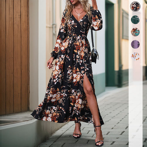 Damen Maxikleid mit floralem Design und seitlichem Schlitz EB