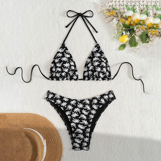 Damen Triangel-Bikini mit kreativem Blattmuster EB
