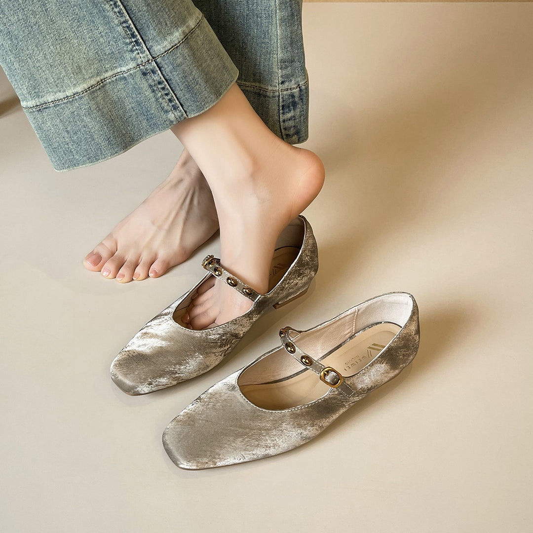 Damen Ballerinas mit edler Schnallenverzierung und luxuriösem Samtoberteil EB