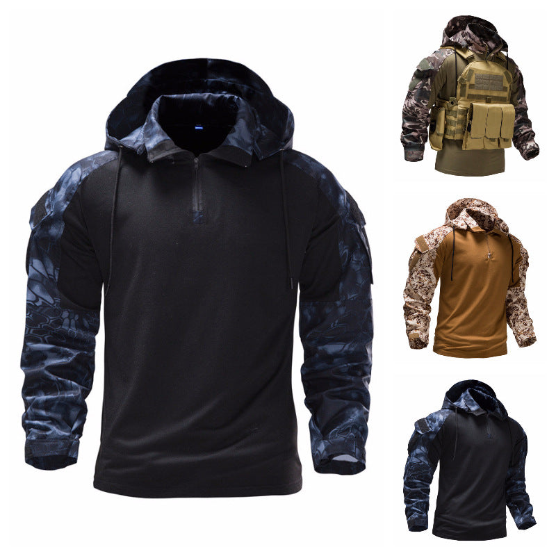 Herren taktisches Langarmshirt mit Kapuze und camouflierter Armgestaltung EB