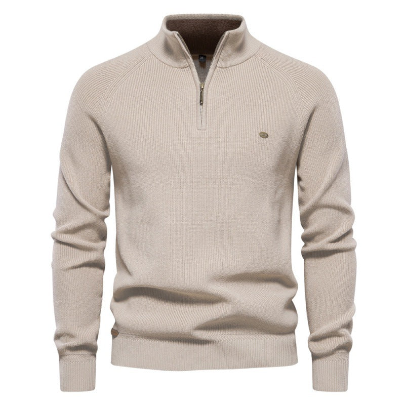 Herren Strickpullover mit halbem Reißverschluss und sportlichen Details EB