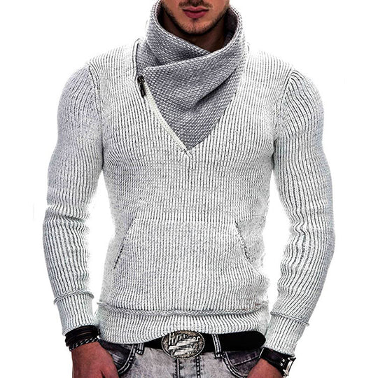 Herren Langarm Kapuzenpullover mit asymmetrischem Reißverschluss und strukturiertem Strickdesign EB