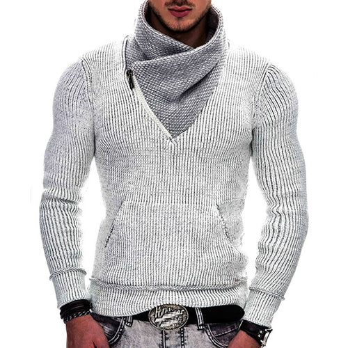 Herren Langarm Kapuzenpullover mit asymmetrischem Reißverschluss und strukturiertem Strickdesign EB