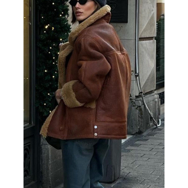 Damen Kunstfell jacke mit lässigem Oversized-Schnitt EB