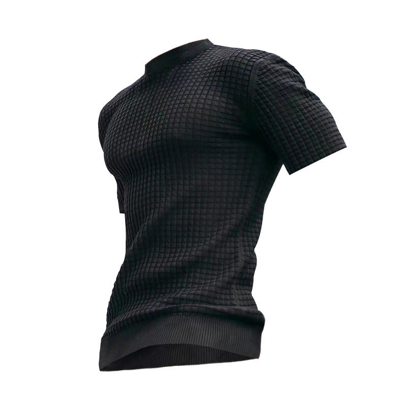 Herren nan Waffelstruktur-Kurzarm-Strickshirt mit schmaler Passform und elastischem Rippsaum EB