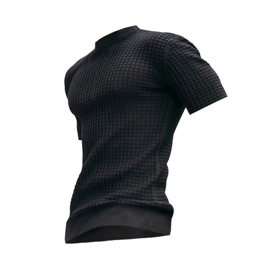 Herren nan Waffelstruktur-Kurzarm-Strickshirt mit schmaler Passform und elastischem Rippsaum EB