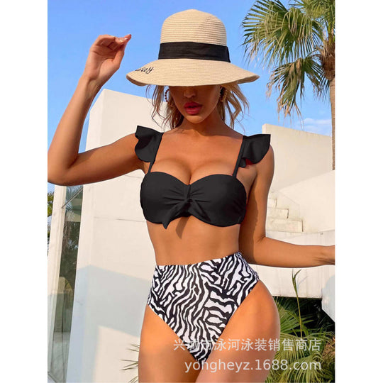 Damen Bikini-Set mit aufregendem Zebra-Design und dekorativen Rüschen EB