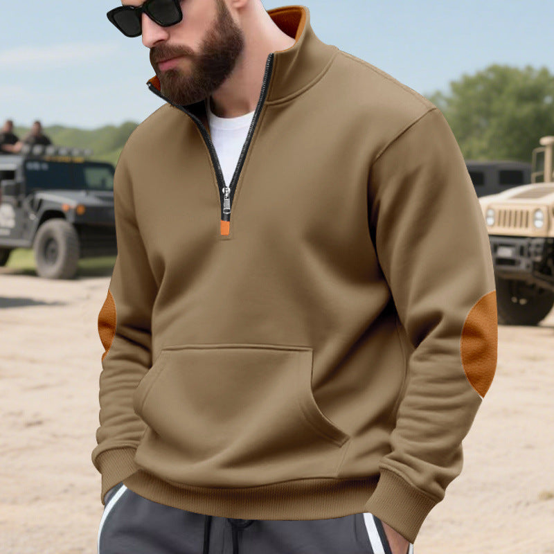 Herren sportlicher Pullover mit halbem Reißverschluss und praktischem Kängurutasche EB