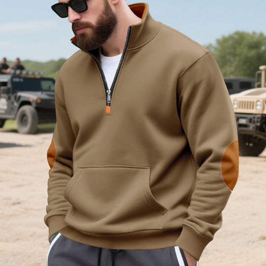 Herren sportlicher Pullover mit halbem Reißverschluss und praktischem Kängurutasche EB