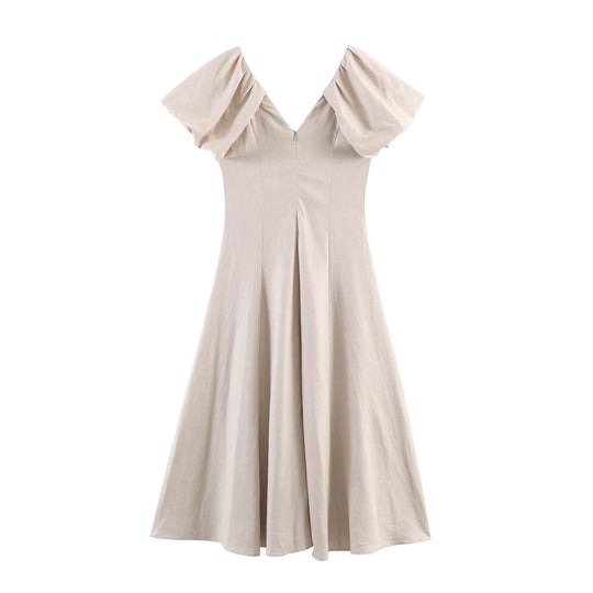 Damen Midi-Kleid mit voluminösen Kurzärmeln und schmeichelndem Schnitt EB