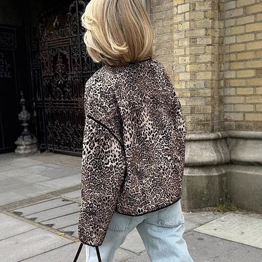 Damen Steppjacke mit Leoprint und praktischen Taschen EB