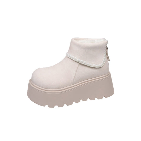 Damen Plattformstiefel mit warmem Innenfutter und dekorativem Abschlusssaum EB