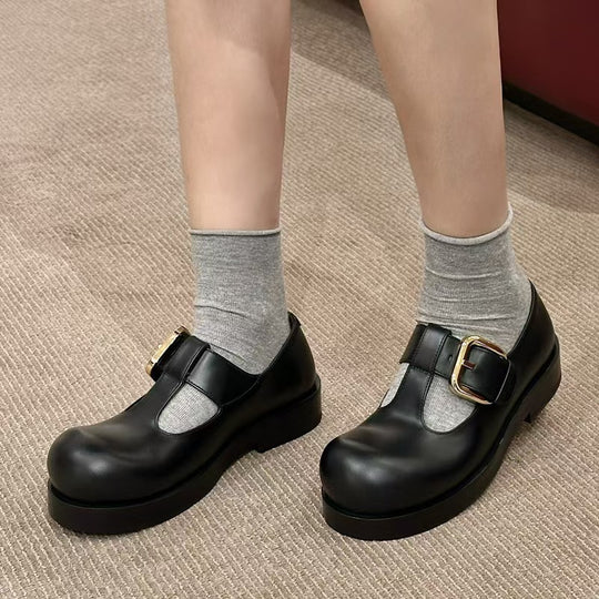 Damen Schnürschuhe mit dekorativem Schnallenverschluss und robustem Blockabsatz EB