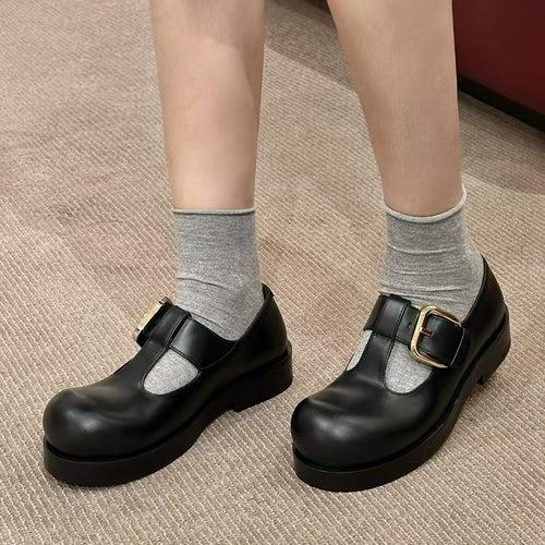 Damen Schnürschuhe mit dekorativem Schnallenverschluss und robustem Blockabsatz EB