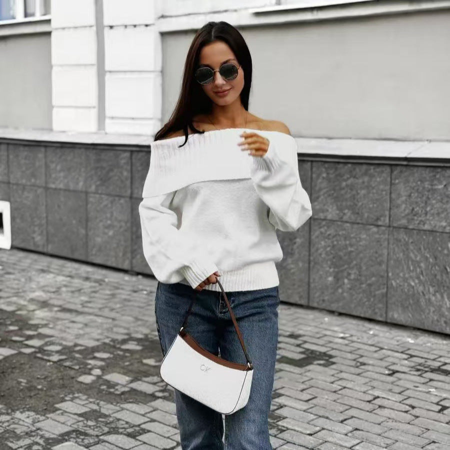 Damen Off-Shoulder Strickpullover mit Rippstruktur EB
