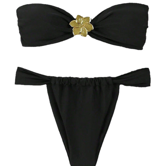 Damen Bandeau-Bikini mit eleganter Goldschließe EB