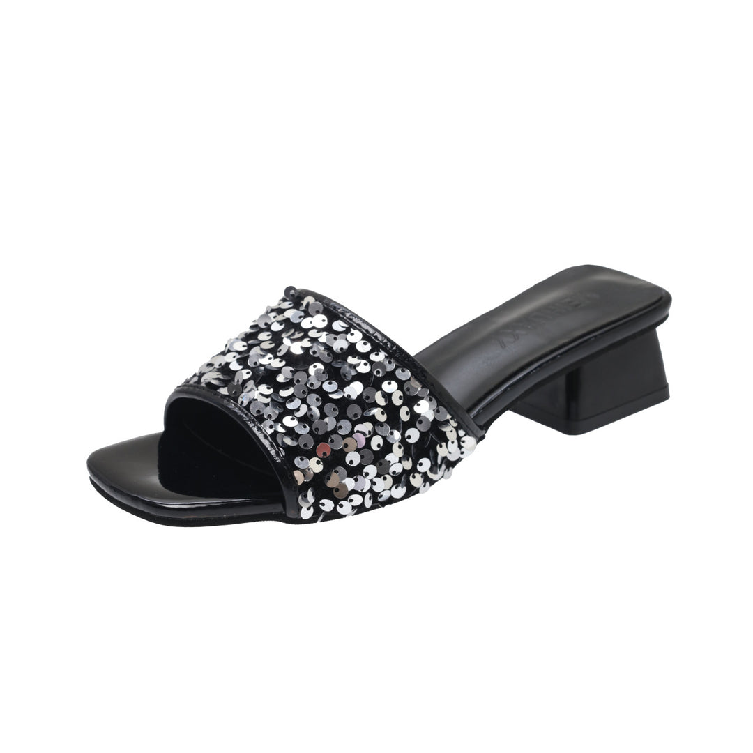 Damen elegante Mules mit funkelnden Pailletten EB