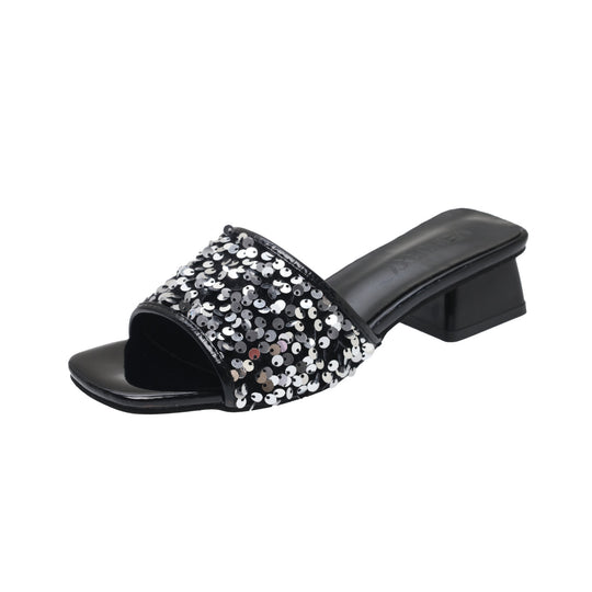 Damen elegante Mules mit funkelnden Pailletten EB