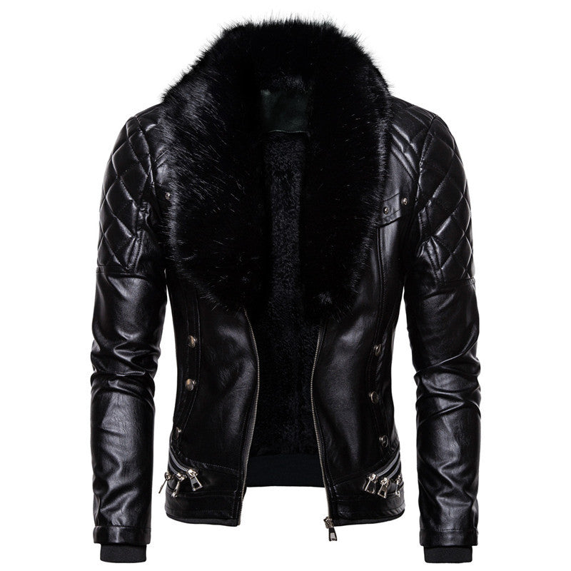 Herren Bikerjacke mit glamourösem Kunstfell-Kragen und modischen Details EB