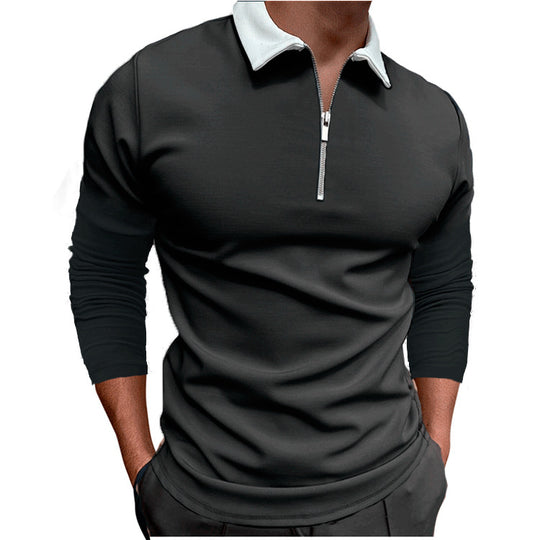 Herren sportlicher Pullover mit 1/4 Reißverschluss und kontrastierendem Kragen EB