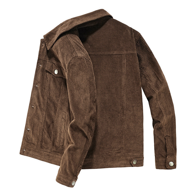 Herren Feincord-Workerjacke im Trucker-Schnitt mit verdeckter Knopfleiste EB