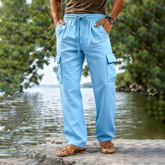 Herren nan leichte Cargo-Freizeithose mit elastischem Tunnelzugbund und geradem Bein EB