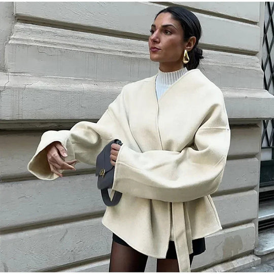 Damen stylische Kimonojacke mit taillierbarem Gürtel EB
