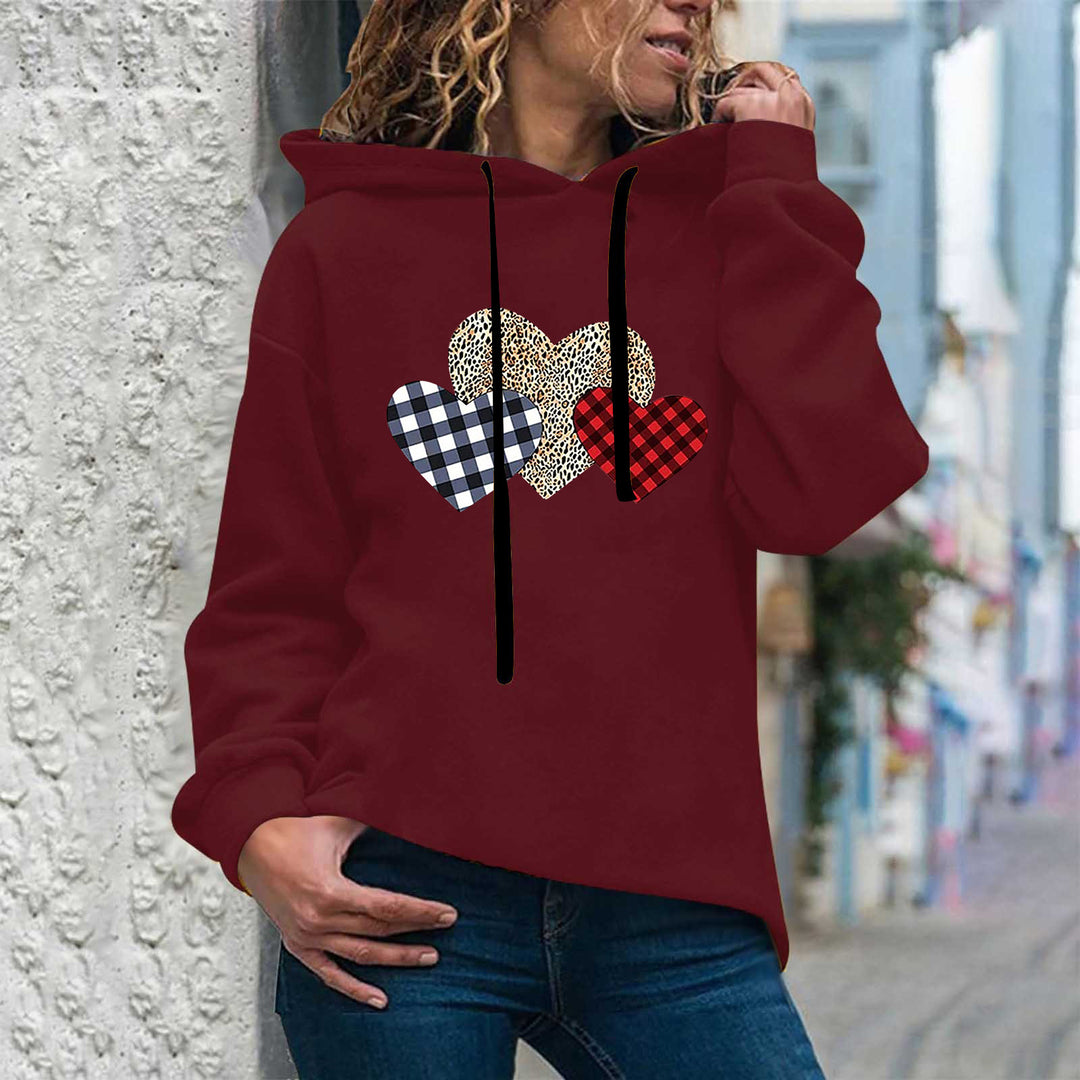 Damen nan lässiger Oversize Kapuzenpullover mit Herz‑und‑Pfotenprint, Kordelzug und gerippten Bündchen EB
