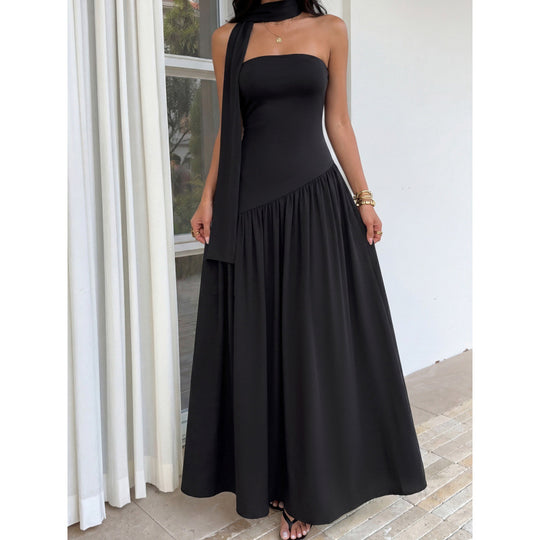 Damen Elegantes Maxikleid mit asymmetrischem Saum und schickem Trägerdesign EB