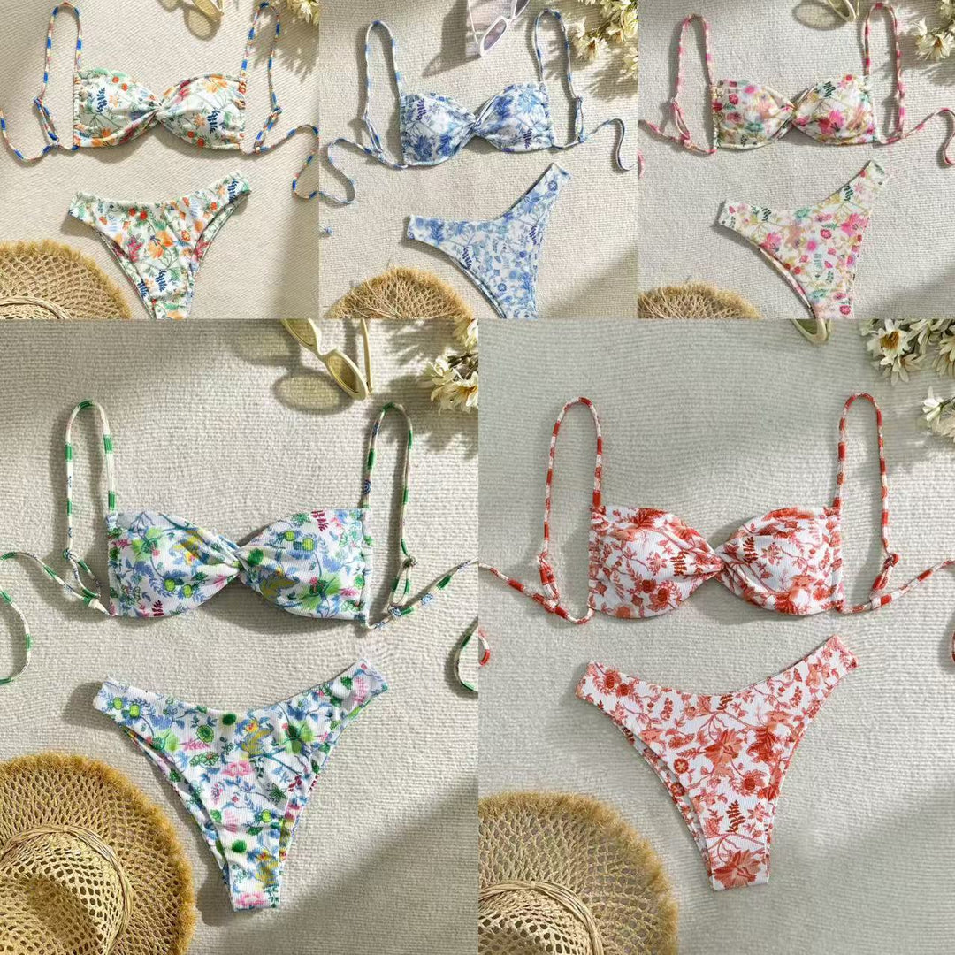 Damen Triangel-Bikini mit floralem Design und verstellbaren Trägern EB