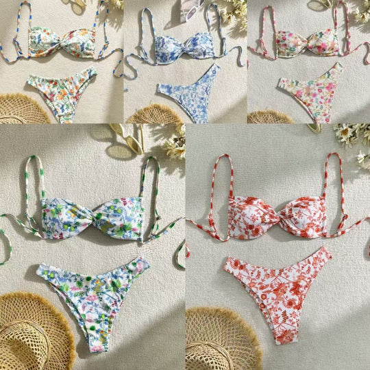 Damen Triangel-Bikini mit floralem Design und verstellbaren Trägern EB