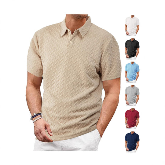 Herren nan kurzärmeliges Poloshirt mit eingeprägter Zickzackstruktur und klassischem Hemdkragen EB