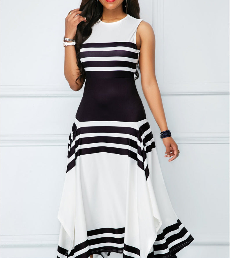Damen asymmetrisches Maxikleid mit Streifenmuster EB