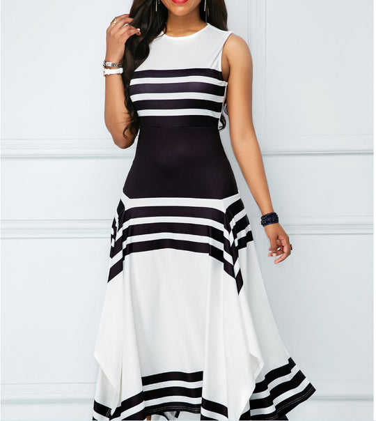 Damen asymmetrisches Maxikleid mit Streifenmuster EB