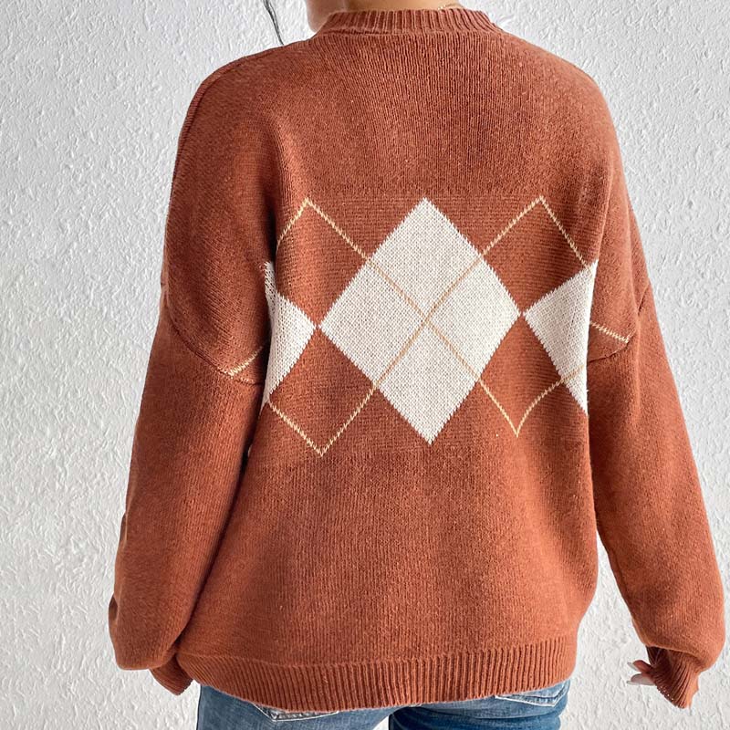 EB | Geometrischer Strickpullover Mit Farbkontrasten