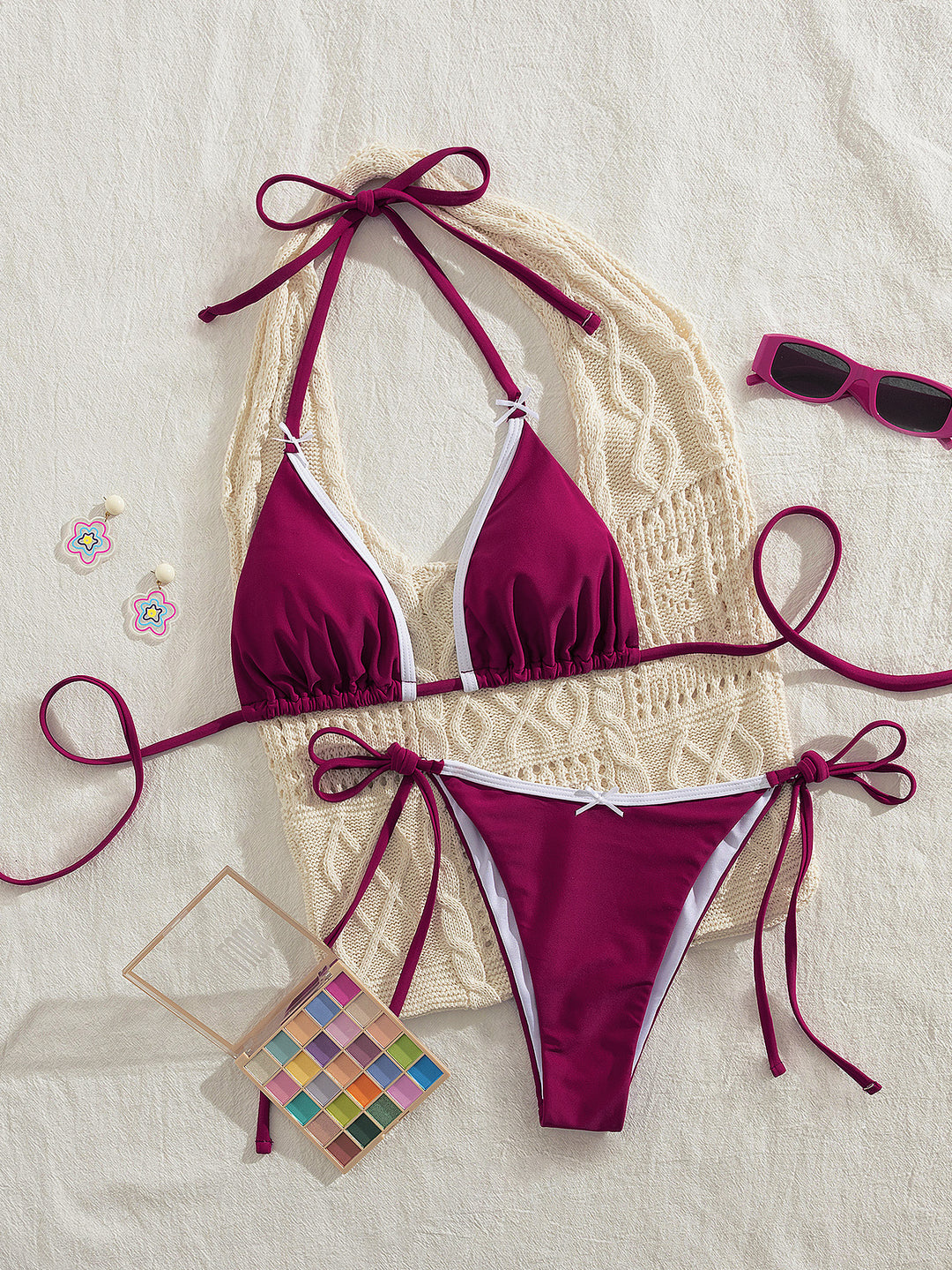 Damen Triangel-Bikini mit verspielten Bindebändern EB